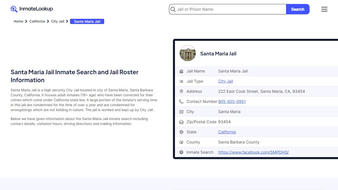 Santa Maria Jail Inmate Search - Santa Maria California - Inmate Lookup